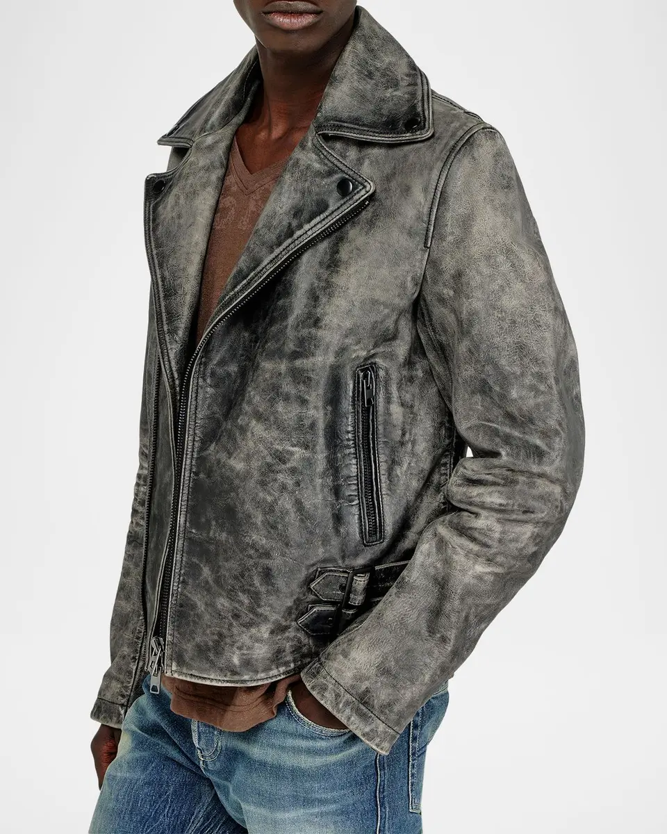 Diesel Men's Treated Leather Biker Jacket | Thumbnail 5 Diesel Men's Treated Leather Biker Jacket | Thumbnail 5