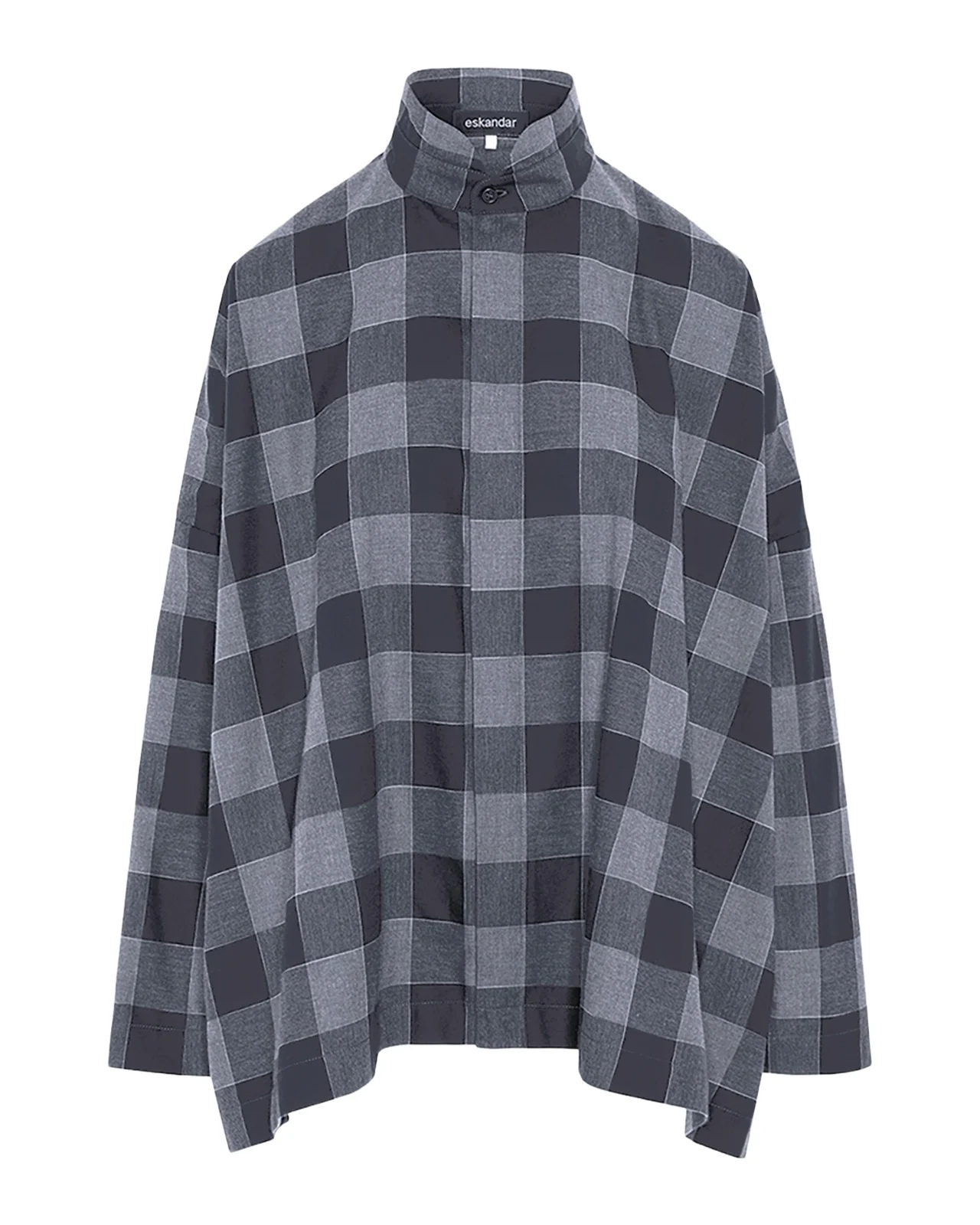 Eskandar Plaid Cotton Wide Longer Back Shirt Jacket