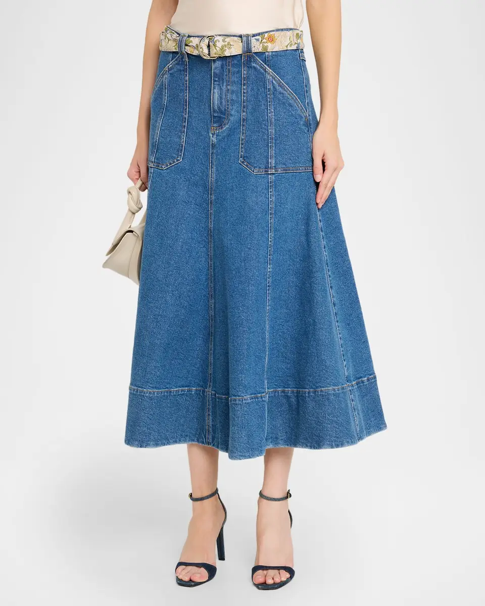 Cinq à Sept Benji Denim Midi Skirt | Thumbnail 4 Cinq à Sept Benji Denim Midi Skirt | Thumbnail 4