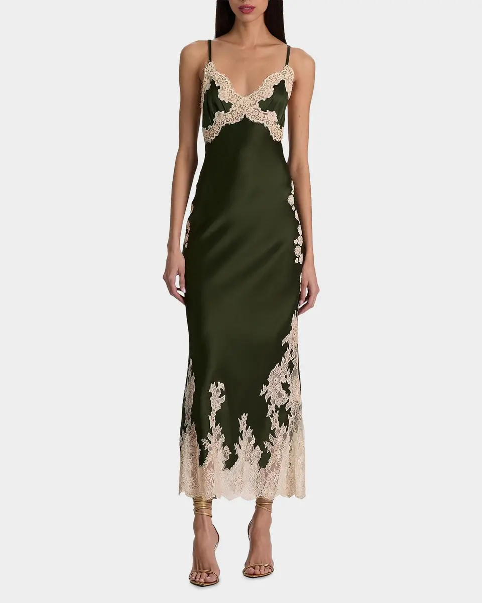 Alice + Olivia Julietta Cutaway Lace-Trim Satin Dress | Thumbnail 2 Alice + Olivia Julietta Cutaway Lace-Trim Satin Dress | Thumbnail 2