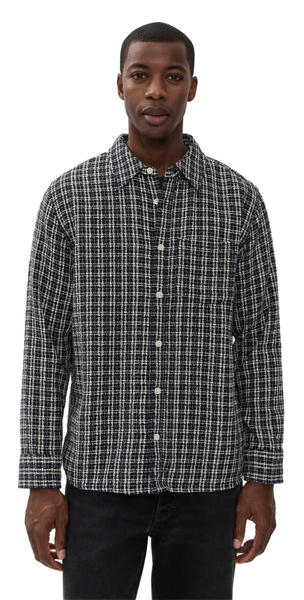 Corridor Reverse Tweed Snow Check Shirt Blue | Image 1 Corridor Reverse Tweed Snow Check Shirt Blue | Image 1