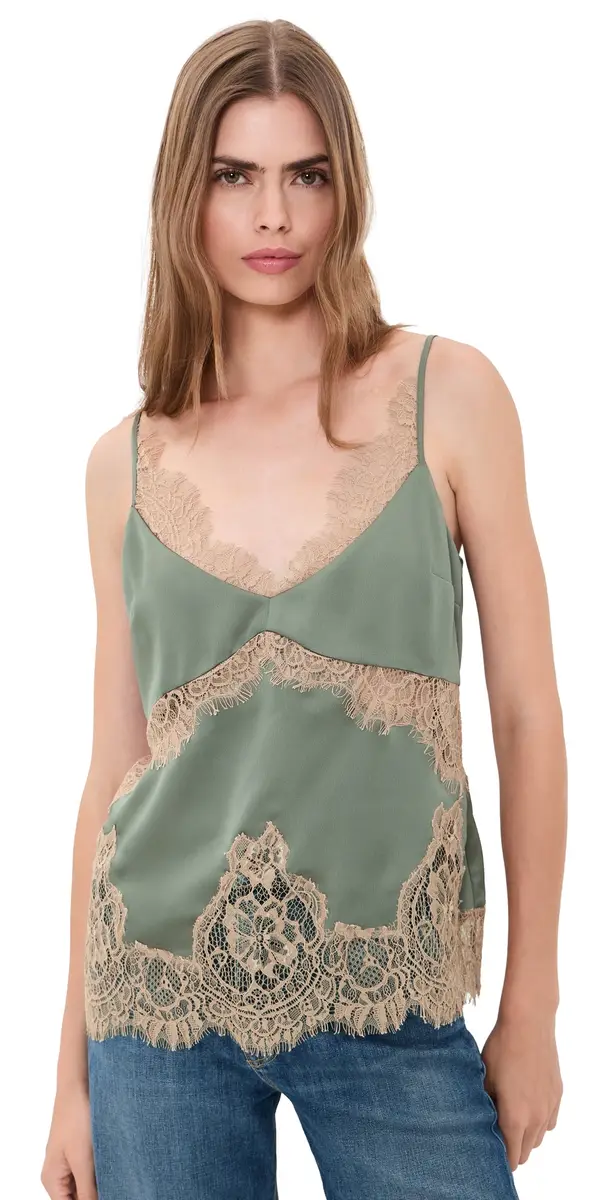 L'AGENCE Mitsu Lace Trim Cami mokey Olive/Praline | Image 1 L'AGENCE Mitsu Lace Trim Cami mokey Olive/Praline | Image 1