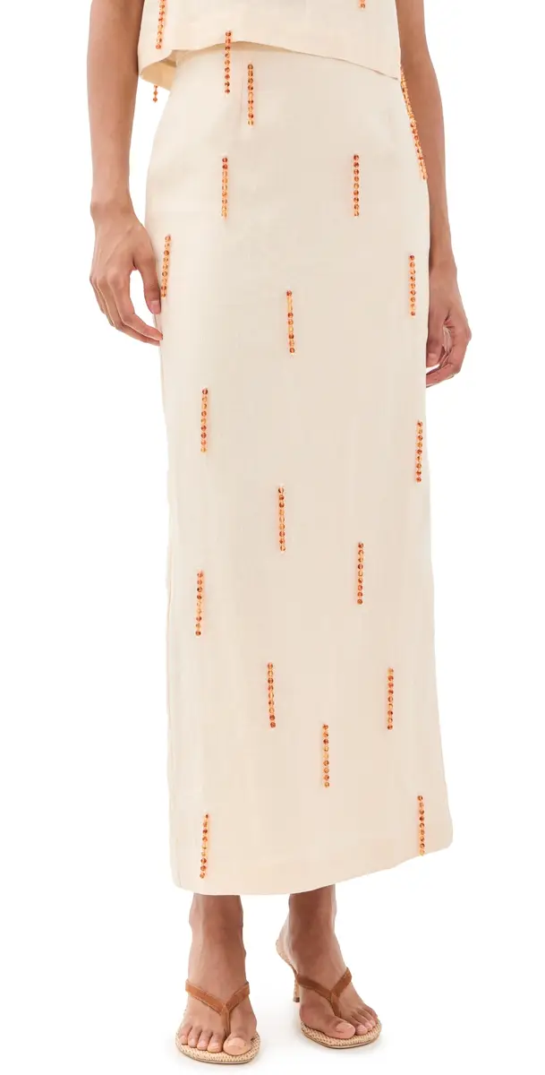VRG GRL Devyn inen Midi Skirt Cream | Image 1 VRG GRL Devyn inen Midi Skirt Cream | Image 1
