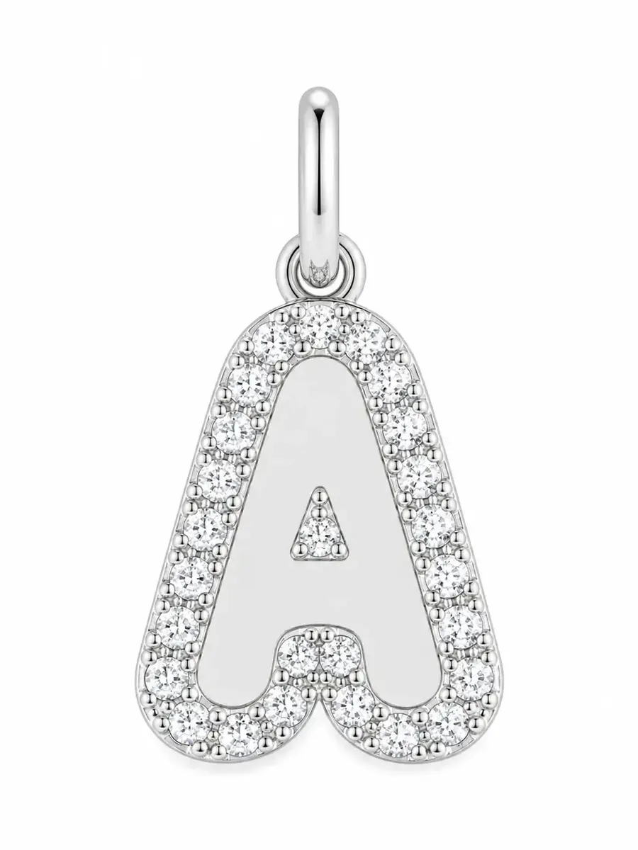 Stephanie Gottlieb Sterling Silver Large Bubble Initial Charm with Pave Outline Necklace A
