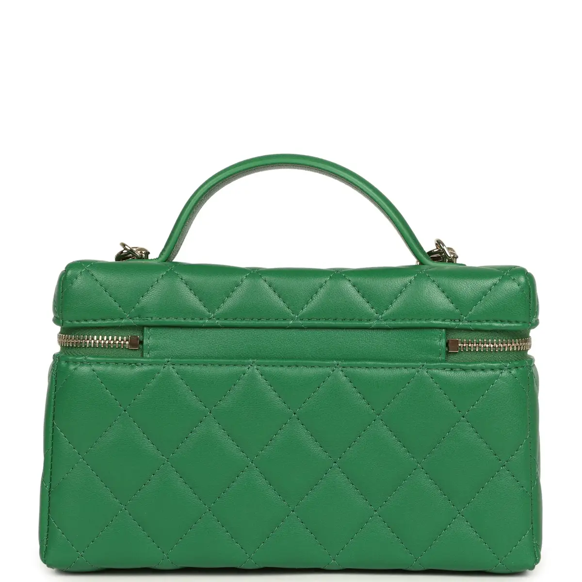 Chanel Chanel Top Handle Long Vanity Case with Chain Green Lambskin Light Gold Hardware | Thumbnail 4 Chanel Chanel Top Handle Long Vanity Case with Chain Green Lambskin Light Gold Hardware | Thumbnail 4