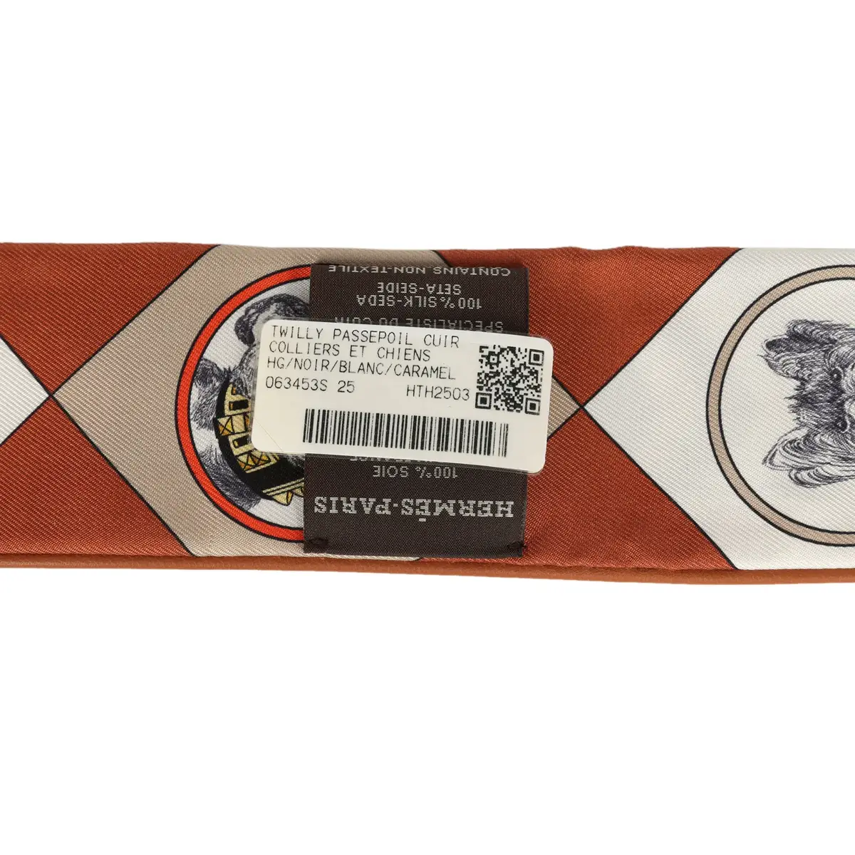 HERMÈS Hermes "Colliers et Chiens Forever" Black, Blanc, Caramel Leather Trim Silk | Thumbnail 4 HERMÈS Hermes "Colliers et Chiens Forever" Black, Blanc, Caramel Leather Trim Silk | Thumbnail 4