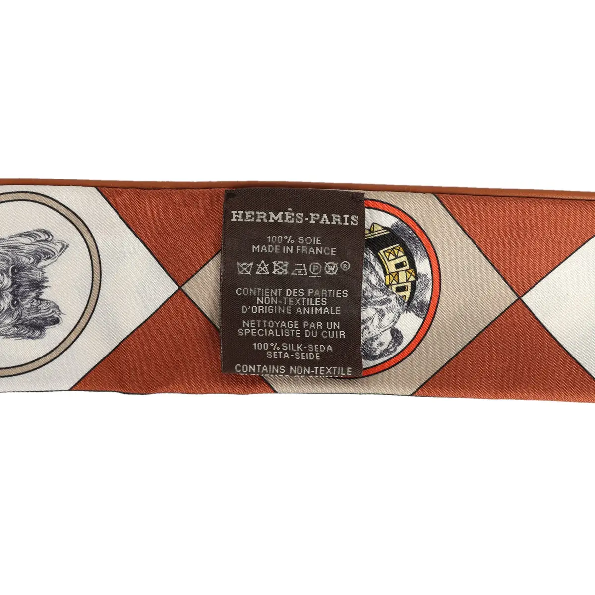 HERMÈS Hermes "Colliers et Chiens Forever" Black, Blanc, Caramel Leather Trim Silk | Thumbnail 4 HERMÈS Hermes "Colliers et Chiens Forever" Black, Blanc, Caramel Leather Trim Silk | Thumbnail 4
