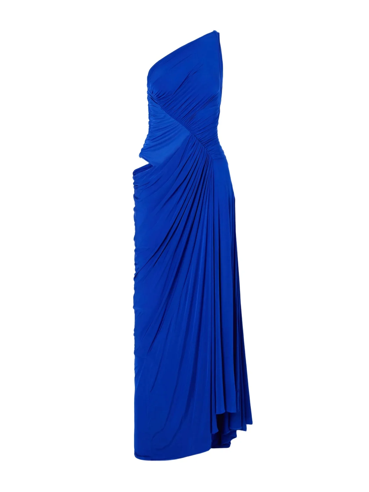 Alex Perry One-shoulder Gathered Mesh And Jersey Gown - Blue