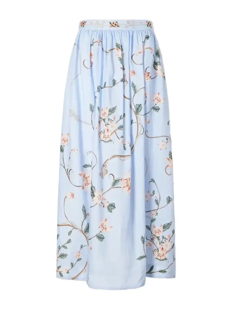 Agua by Agua Bendita Tangelo Embroidered Floral-print Linen Maxi Skirt | Image 1 Agua by Agua Bendita Tangelo Embroidered Floral-print Linen Maxi Skirt | Image 1