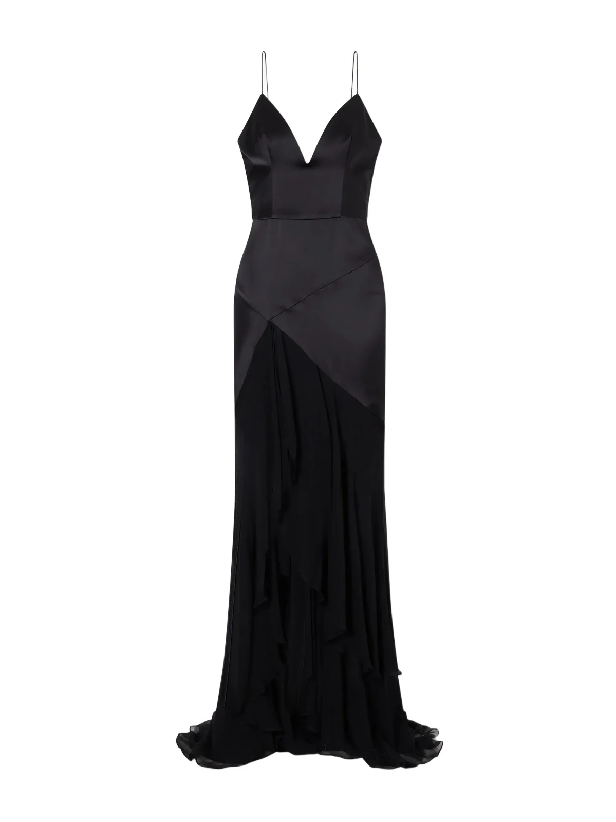 Paneled Silk-satin And Georgette Gown - Black Paneled Silk-satin And Georgette Gown - Black