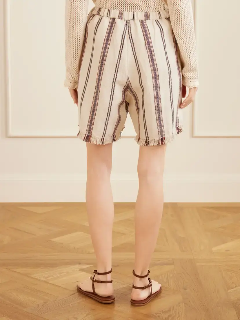 ALIX OF BOHEMIA Tillie Bark Frayed Striped Cotton And Linen-blend Shorts - Neutrals | Thumbnail 4