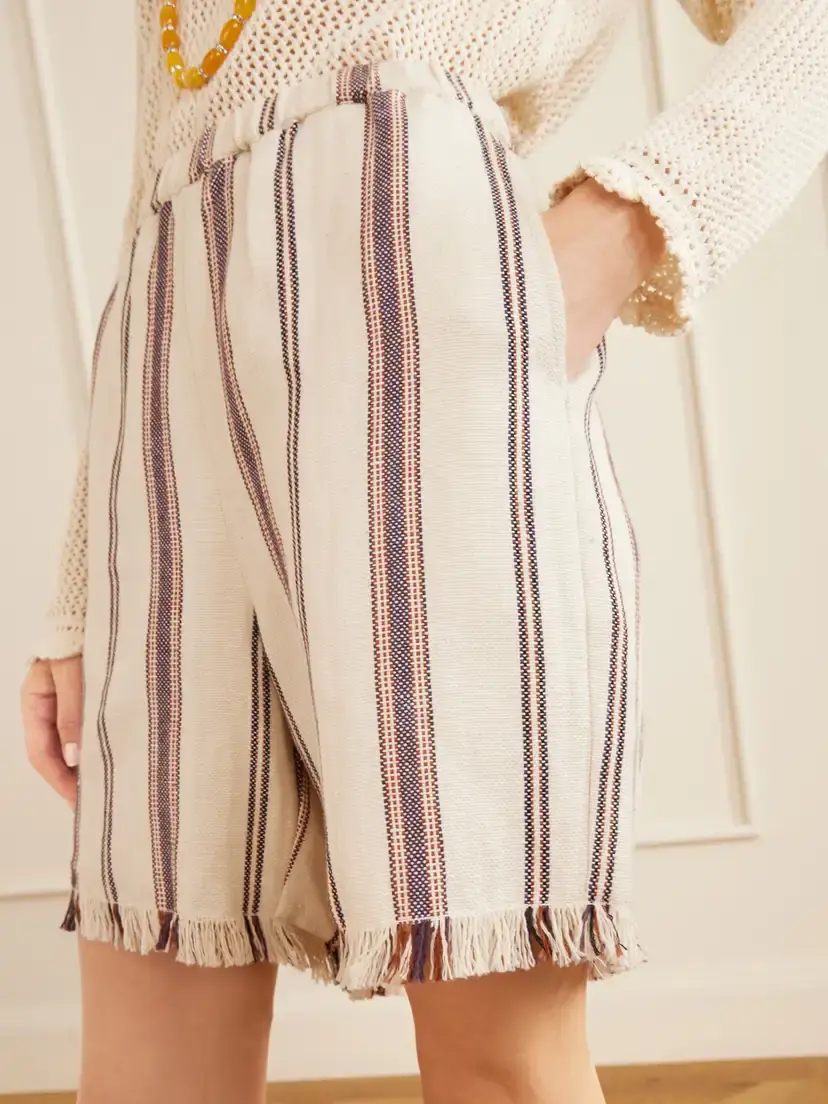 ALIX OF BOHEMIA Tillie Bark Frayed Striped Cotton And Linen-blend Shorts - Neutrals | Thumbnail 5
