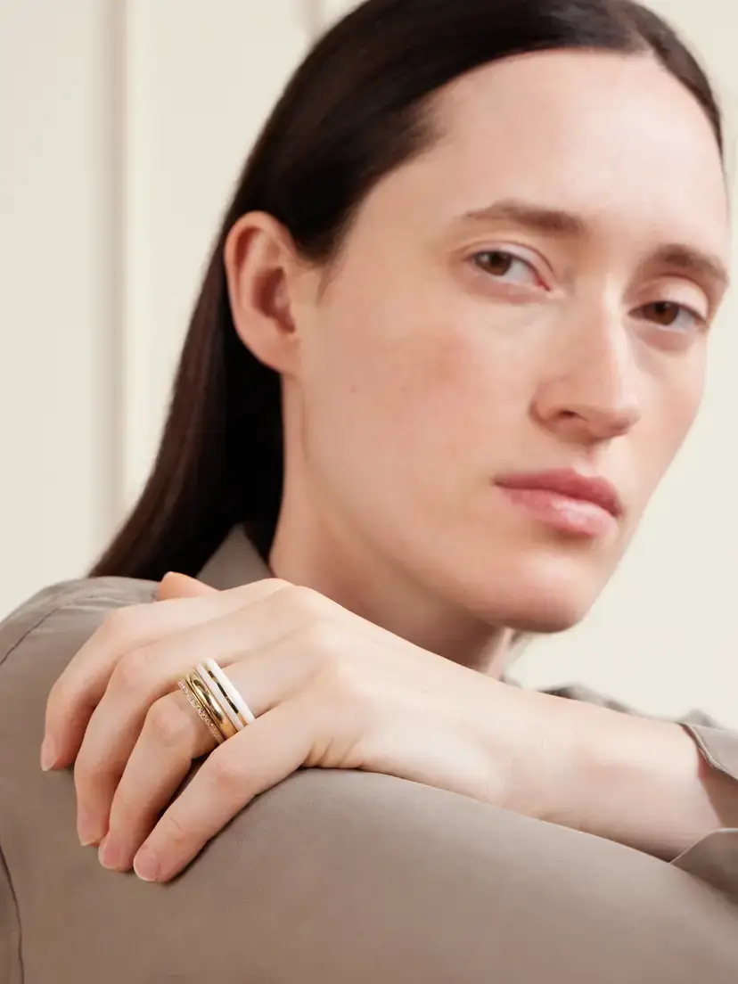 By Pariah Set Of A Three 14-karat Recycled Gold, Diamond And Agate Rings - White | Thumbnail 2 By Pariah Set Of A Three 14-karat Recycled Gold, Diamond And Agate Rings - White | Thumbnail 2