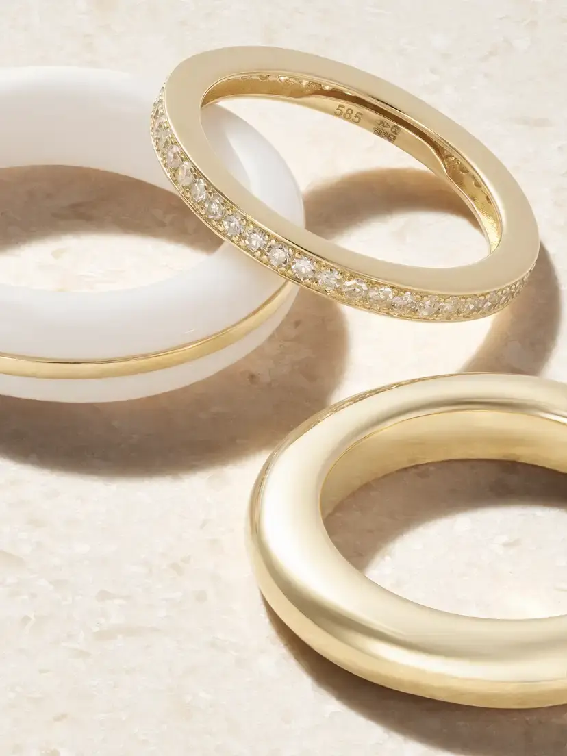 By Pariah Set Of A Three 14-karat Recycled Gold, Diamond And Agate Rings - White | Thumbnail 3 By Pariah Set Of A Three 14-karat Recycled Gold, Diamond And Agate Rings - White | Thumbnail 3