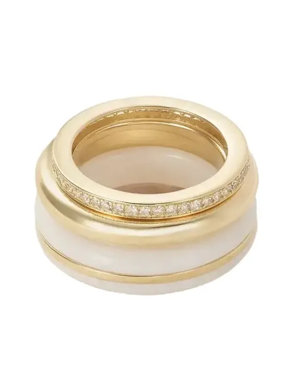 Set Of A Three 14-karat Recycled Gold, Diamond And Agate Rings - White Set Of A Three 14-karat Recycled Gold, Diamond And Agate Rings - White
