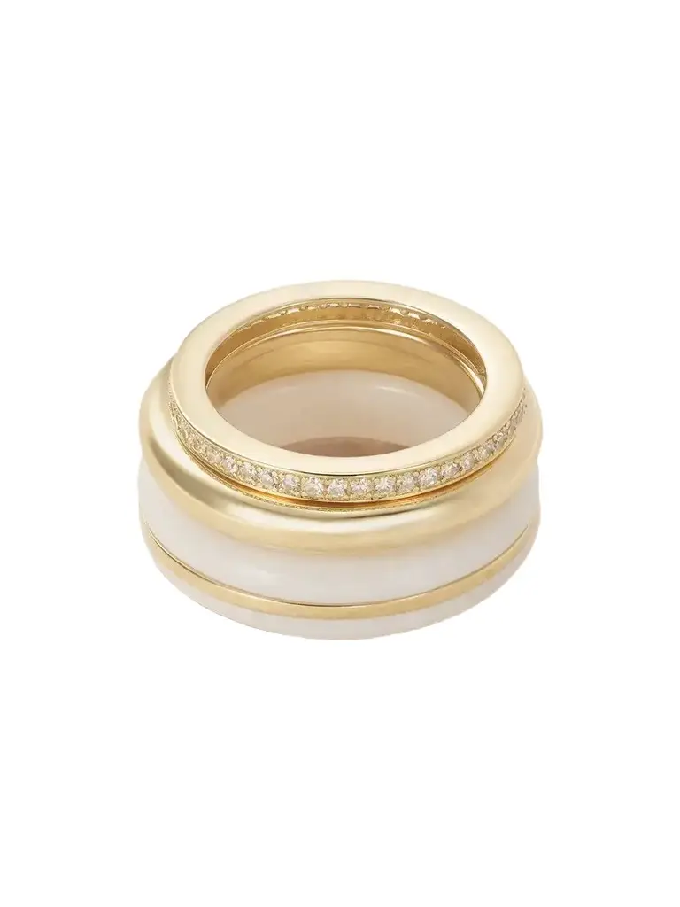 By Pariah Set Of A Three 14-karat Recycled Gold, Diamond And Agate Rings | Image 1 By Pariah Set Of A Three 14-karat Recycled Gold, Diamond And Agate Rings | Image 1