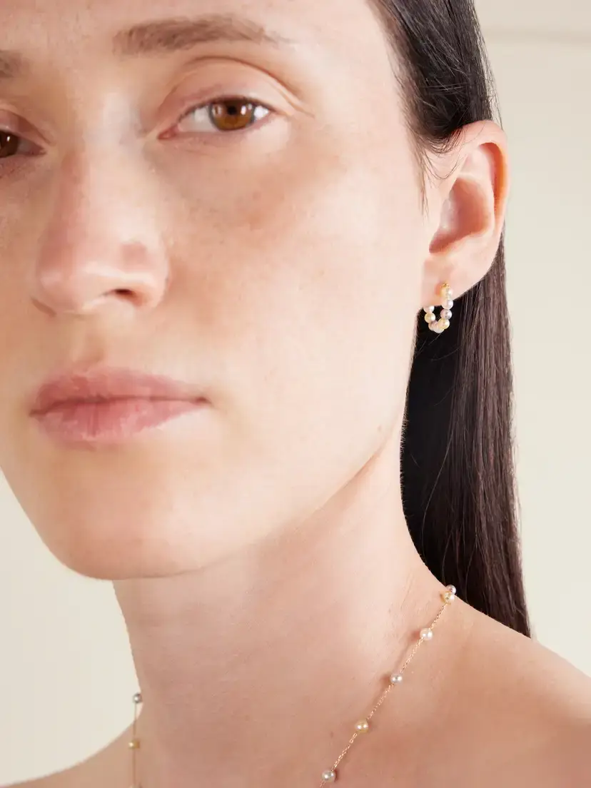 Mizuki 14-karat Gold Pearl Hoop Earrings | Thumbnail 2