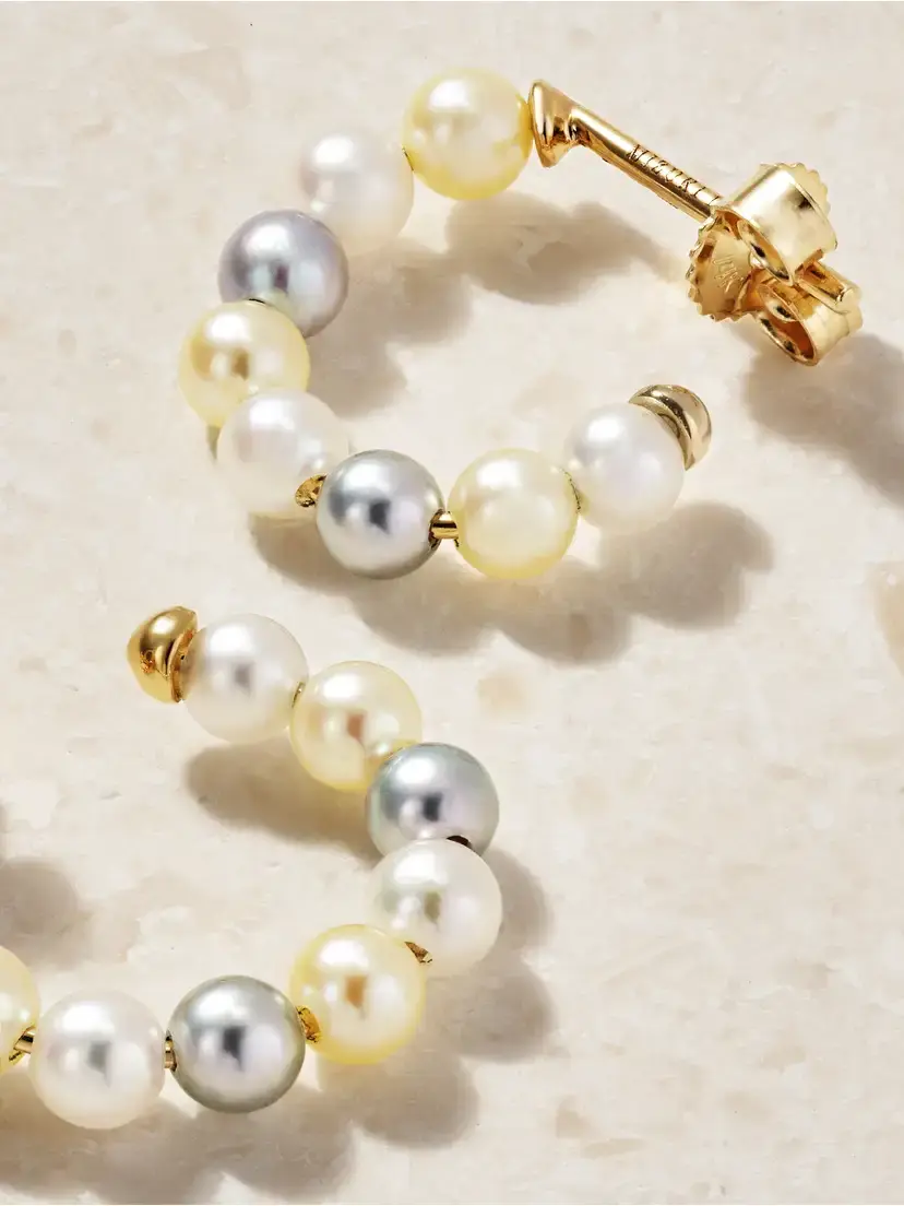 Mizuki 14-karat Gold Pearl Hoop Earrings | Thumbnail 3