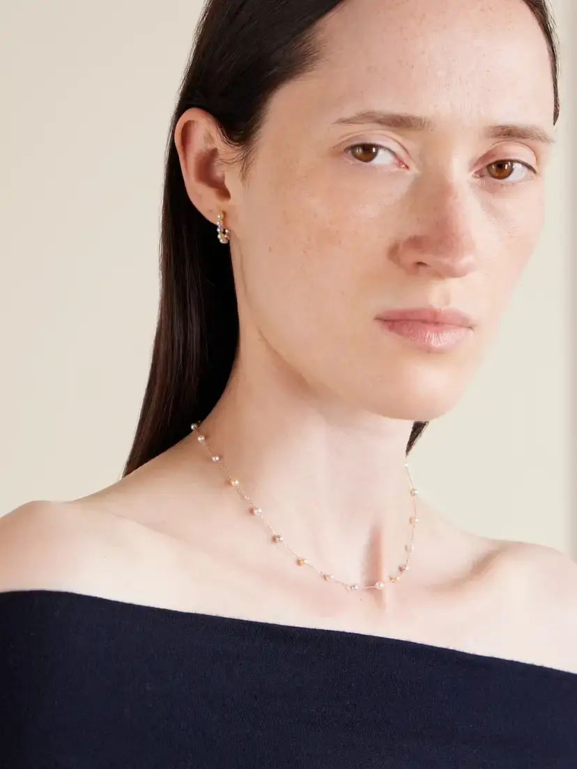 Mizuki 14-karat Gold Pearl Hoop Earrings | Thumbnail 4