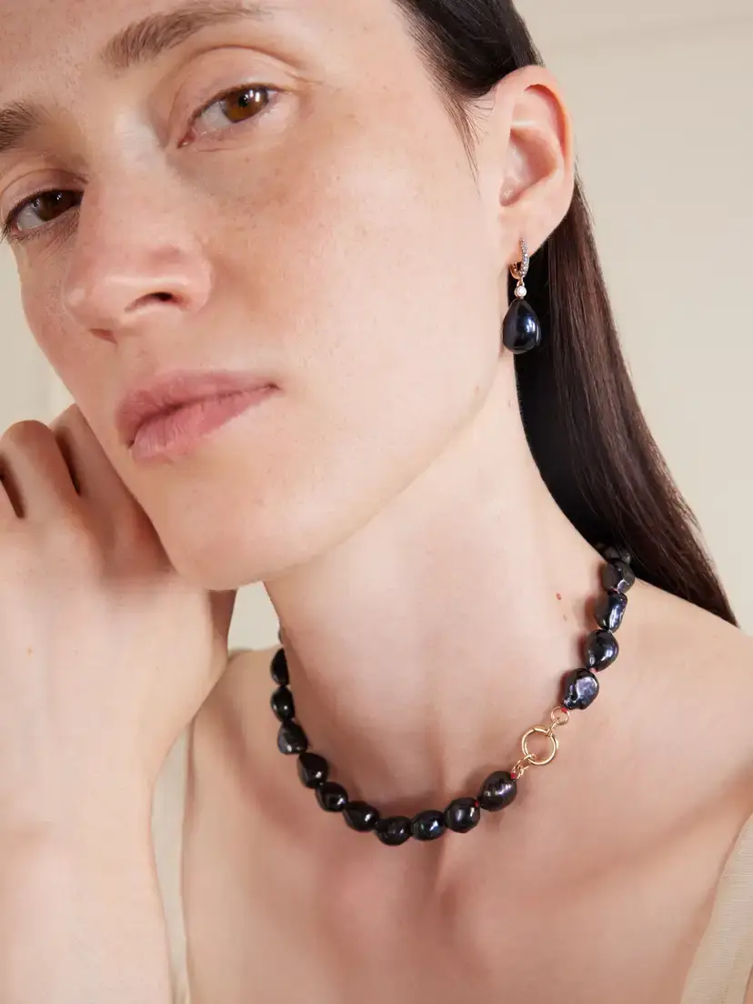 Lucy Delius Nyx 14-karat Gold, Diamond And Pearl Earrings - Black | Thumbnail 2