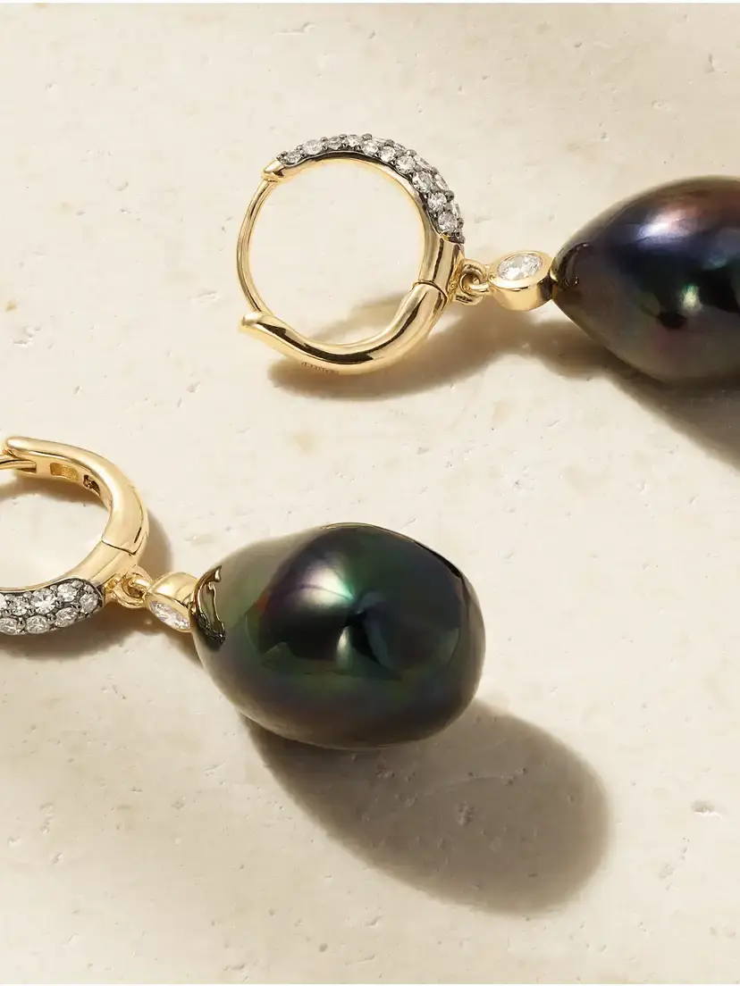 Lucy Delius Nyx 14-karat Gold, Diamond And Pearl Earrings - Black | Thumbnail 3