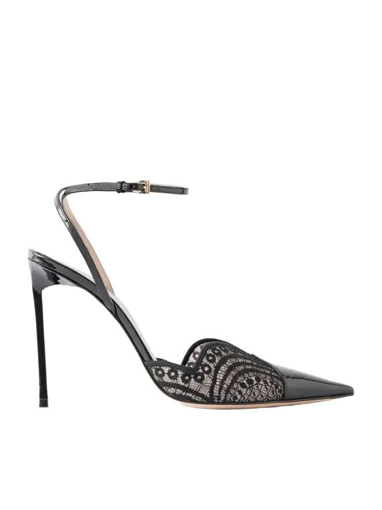 Tom Ford 105 Lace And Patent-leather-trimmed Pumps | Image 1 Tom Ford 105 Lace And Patent-leather-trimmed Pumps | Image 1