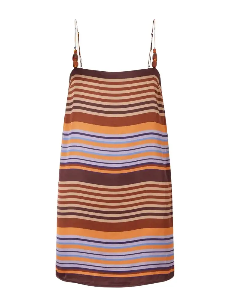 Faithfull Estrella Embellished Striped Crepe Mini Dress | Image 1 Faithfull Estrella Embellished Striped Crepe Mini Dress | Image 1