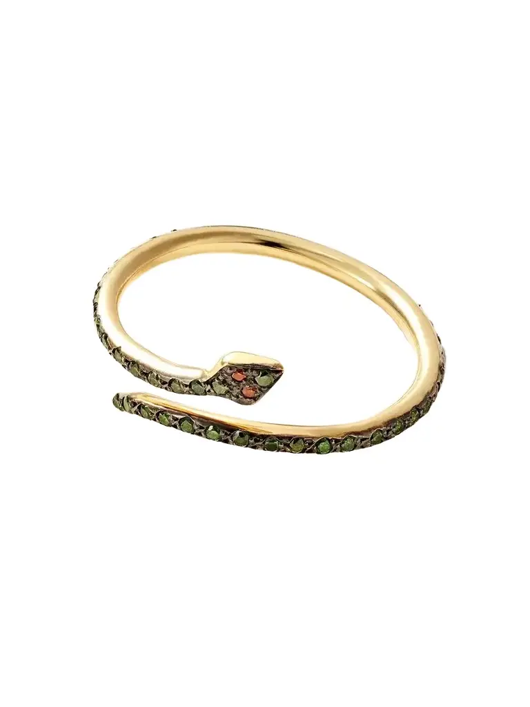 Ileana Makri Small Python 18-karat Gold Green And Burgundy Diamond Ring | Image 1 Ileana Makri Small Python 18-karat Gold Green And Burgundy Diamond Ring | Image 1