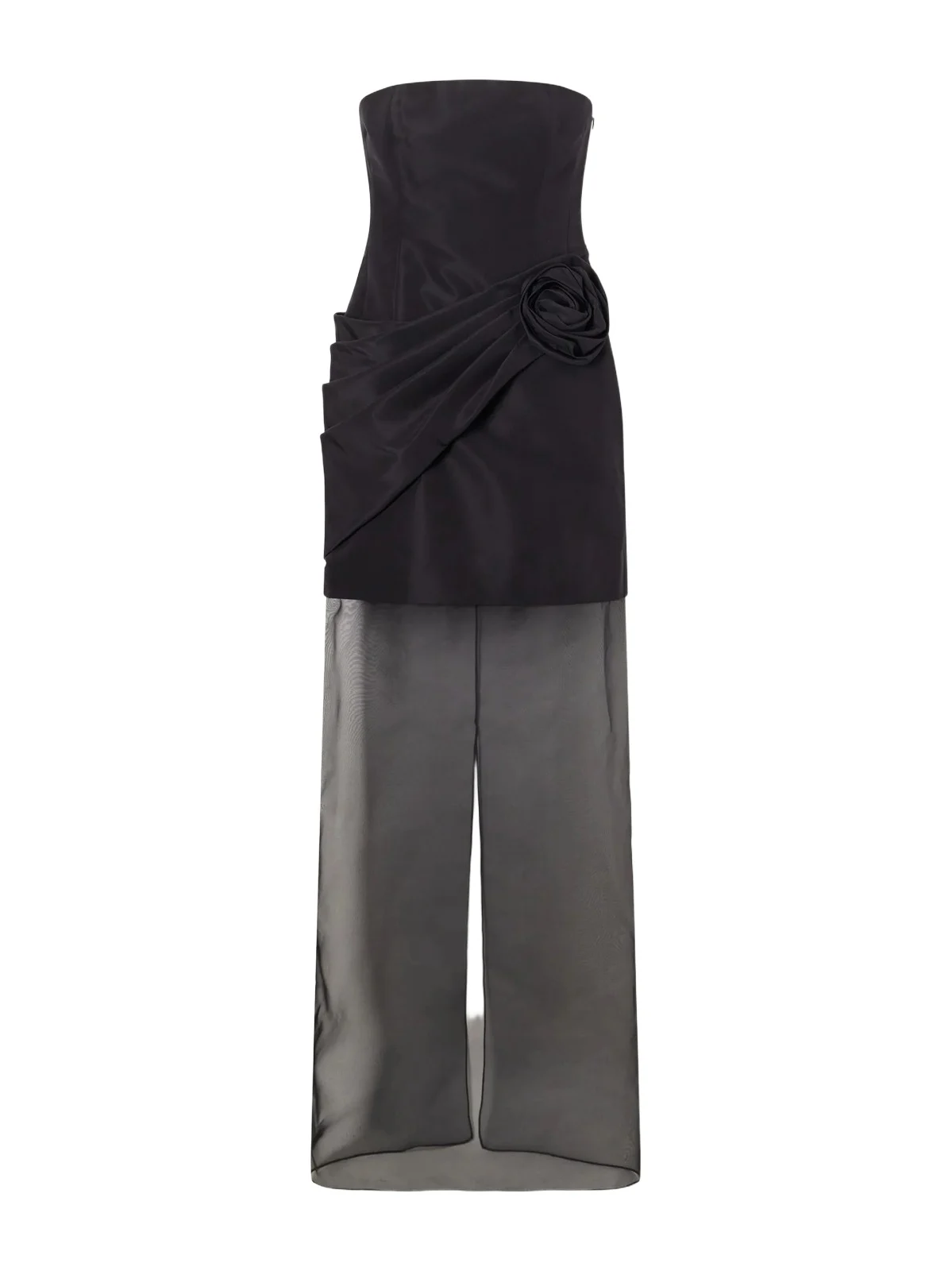 Strapless Pleated Appliquéd Organza-trimmed Silk-faille Gown