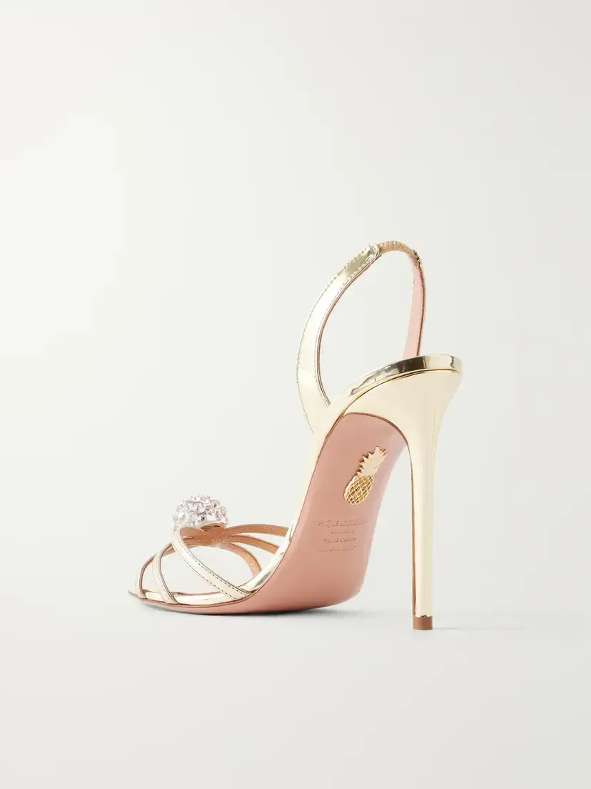 Aquazzura Crystal Bubble 105 Embellished Metallic Leather Slingback Sandals | Thumbnail 3
