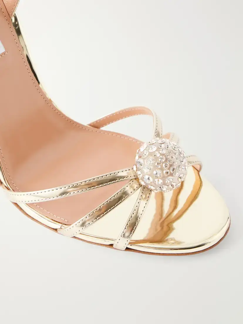 Aquazzura Crystal Bubble 105 Embellished Metallic Leather Slingback Sandals | Thumbnail 5