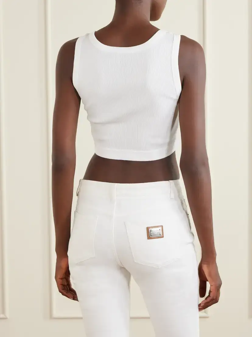 Dolce & Gabbana Cropped Appliquéd Ribbed Cotton-jersey Tank | Thumbnail 3 Dolce & Gabbana Cropped Appliquéd Ribbed Cotton-jersey Tank | Thumbnail 3
