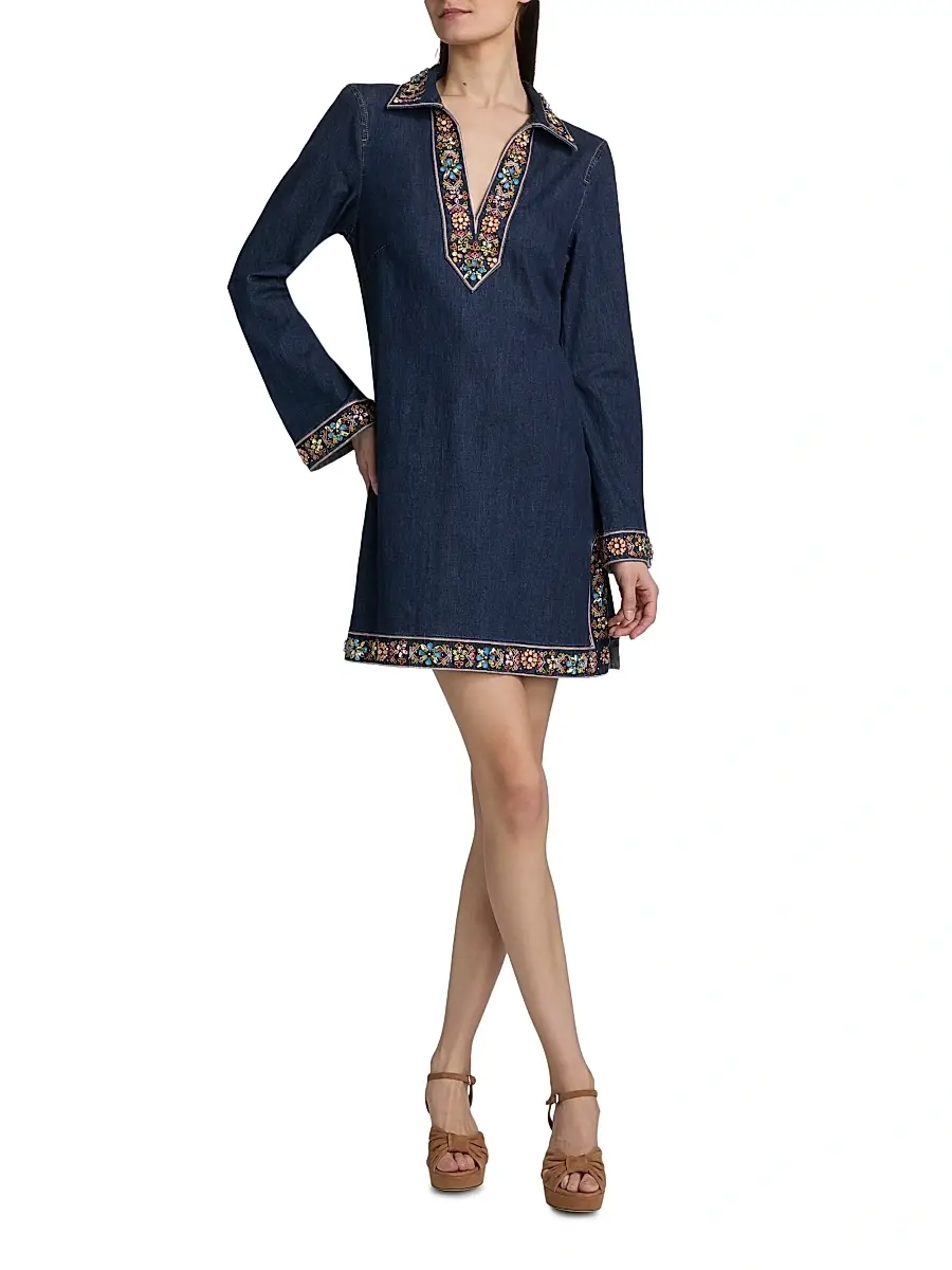 Cinq à Sept Women's Pierson Beaded Embellished Denim Mini-Shirtdress | Thumbnail 2
