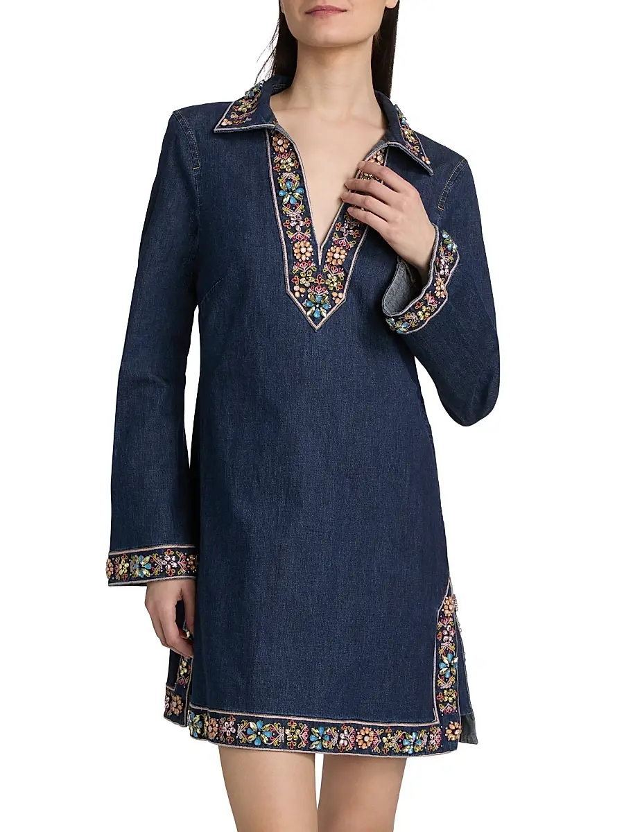 Cinq à Sept Women's Pierson Beaded Embellished Denim Mini-Shirtdress | Thumbnail 3