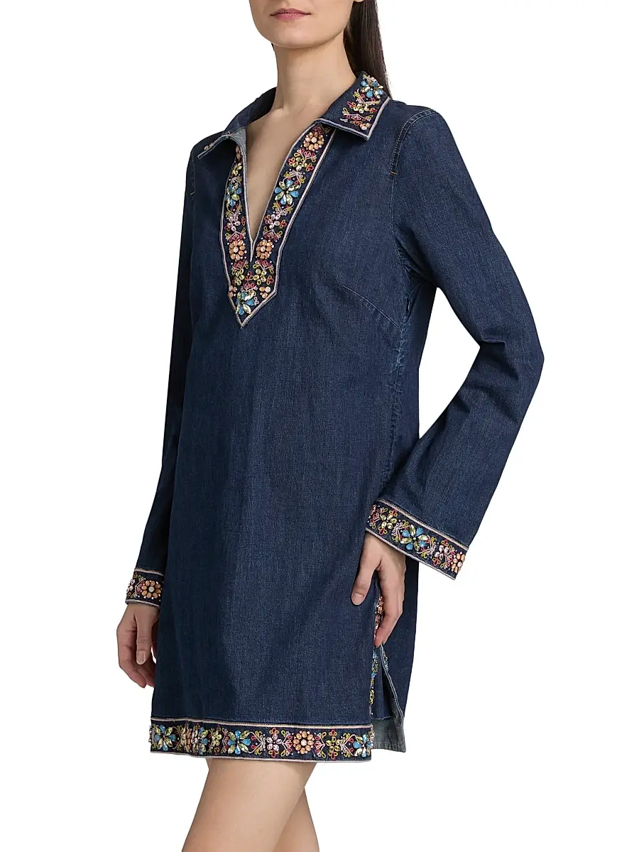 Cinq à Sept Women's Pierson Beaded Embellished Denim Mini-Shirtdress | Thumbnail 4
