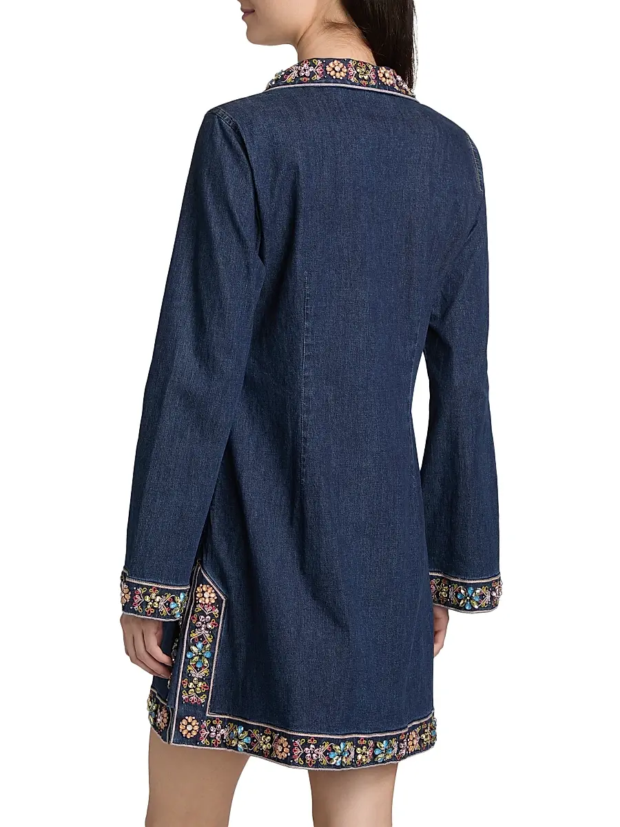 Cinq à Sept Women's Pierson Beaded Embellished Denim Mini-Shirtdress | Thumbnail 5