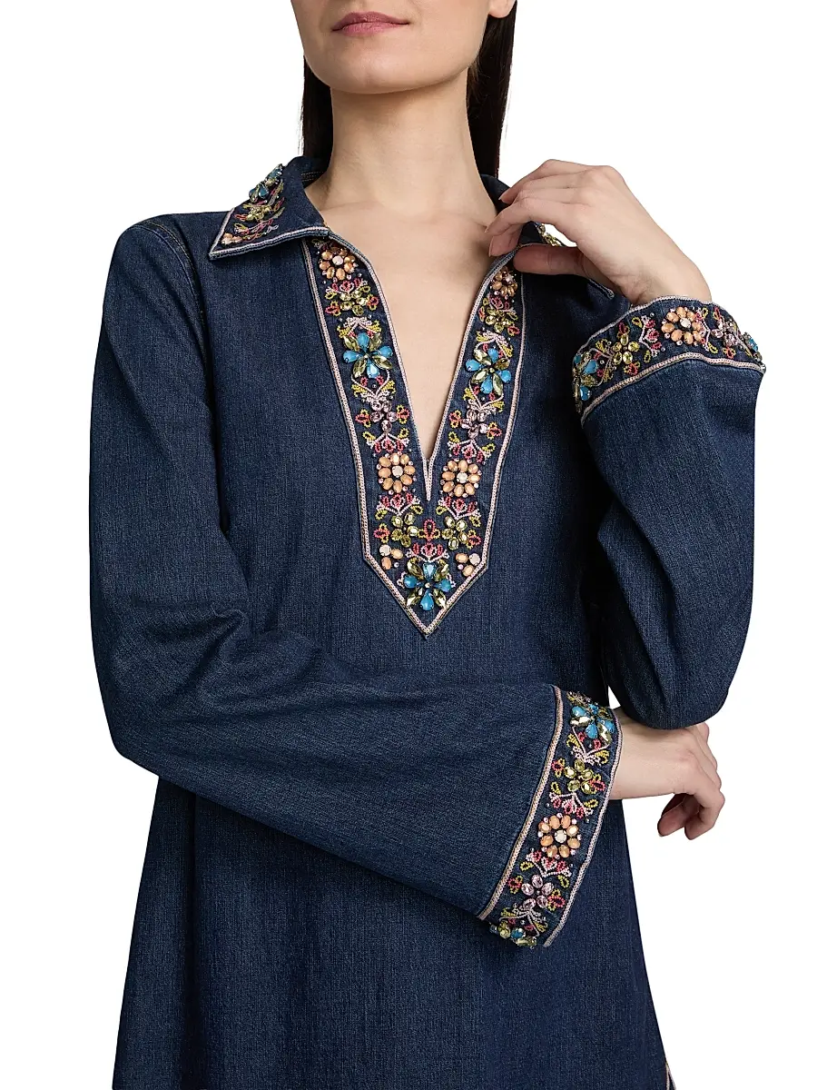 Cinq à Sept Women's Pierson Beaded Embellished Denim Mini-Shirtdress | Thumbnail 6