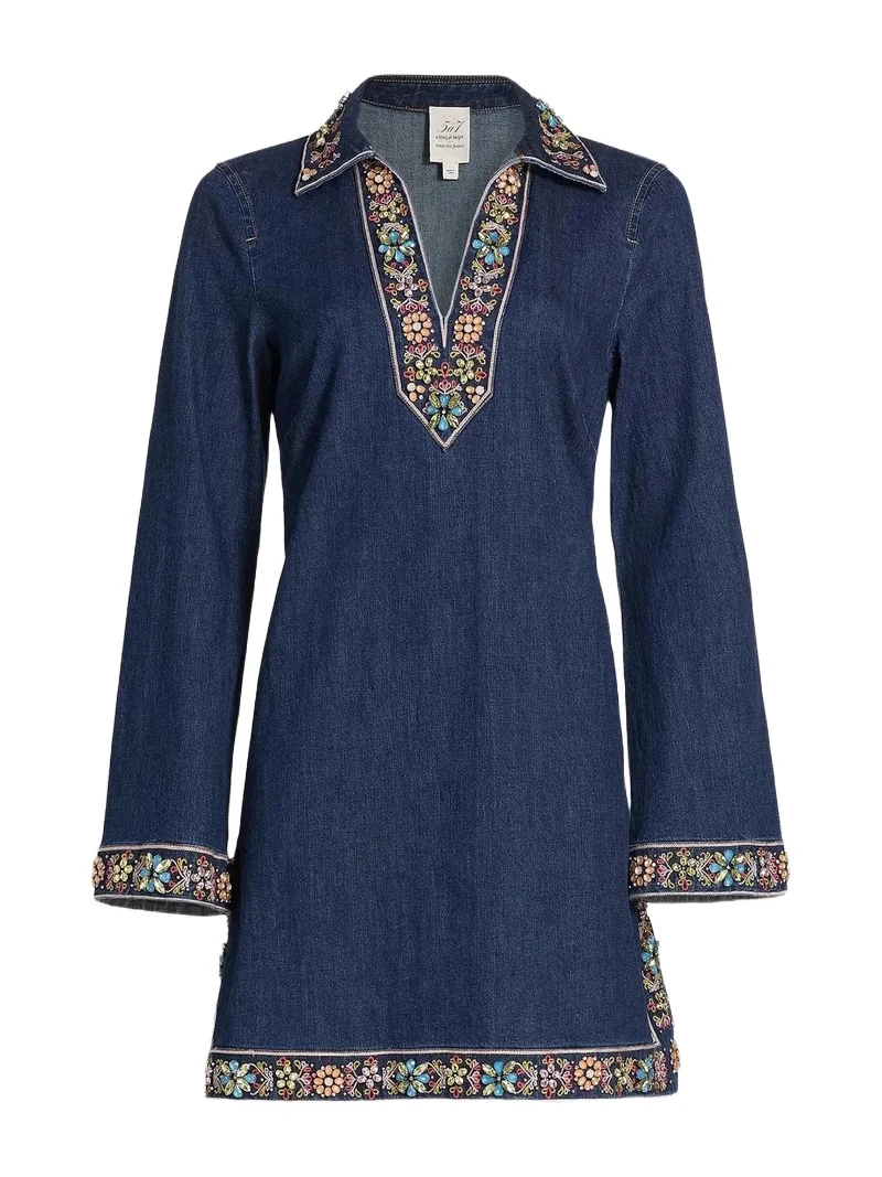 Cinq à Sept Women's Pierson Beaded Embellished Denim Mini-Shirtdress