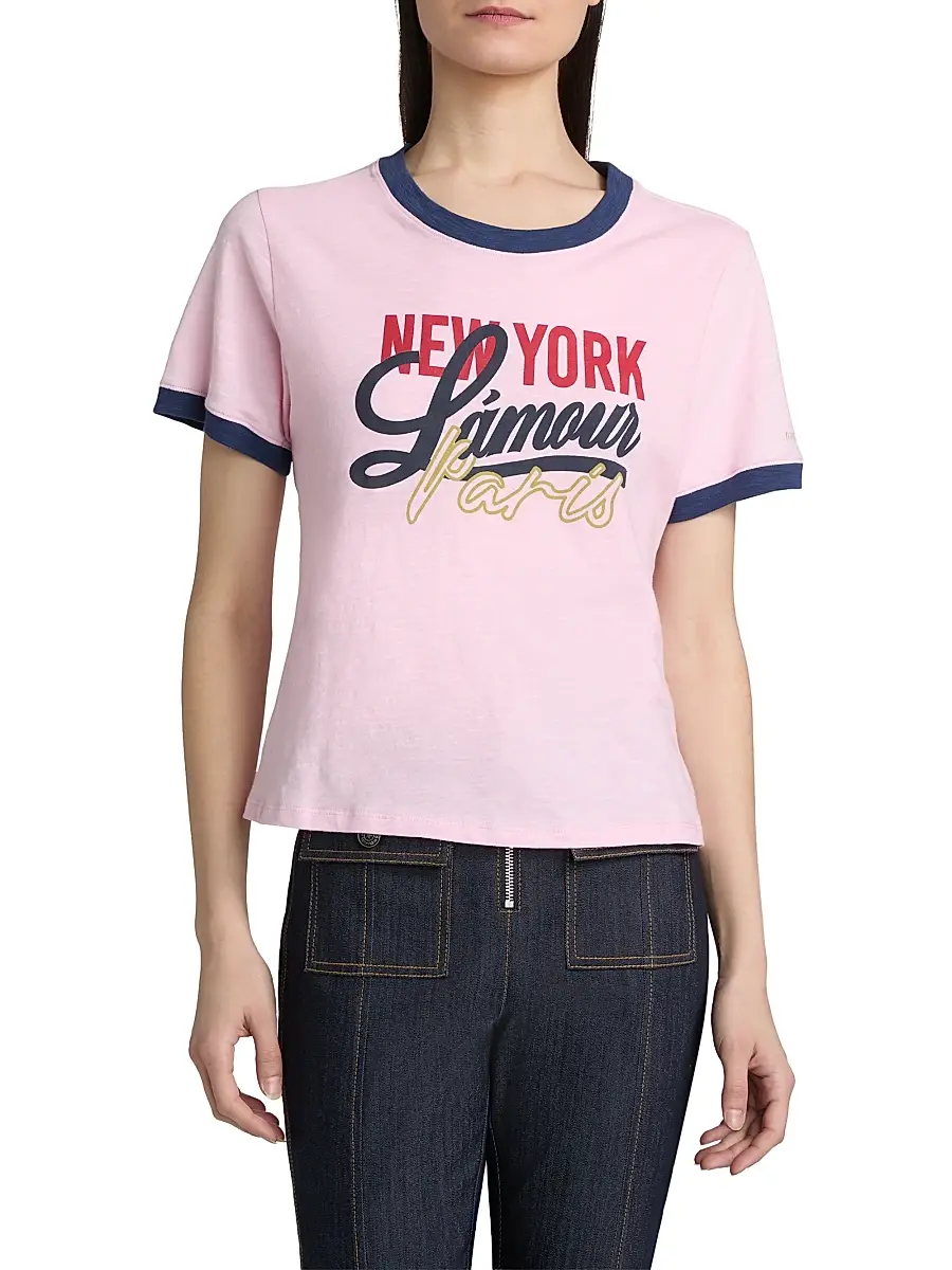 Cinq à Sept Women's New York L'Amour Paris Shrunken Ringer T-Shirt | Thumbnail 3 Cinq à Sept Women's New York L'Amour Paris Shrunken Ringer T-Shirt | Thumbnail 3