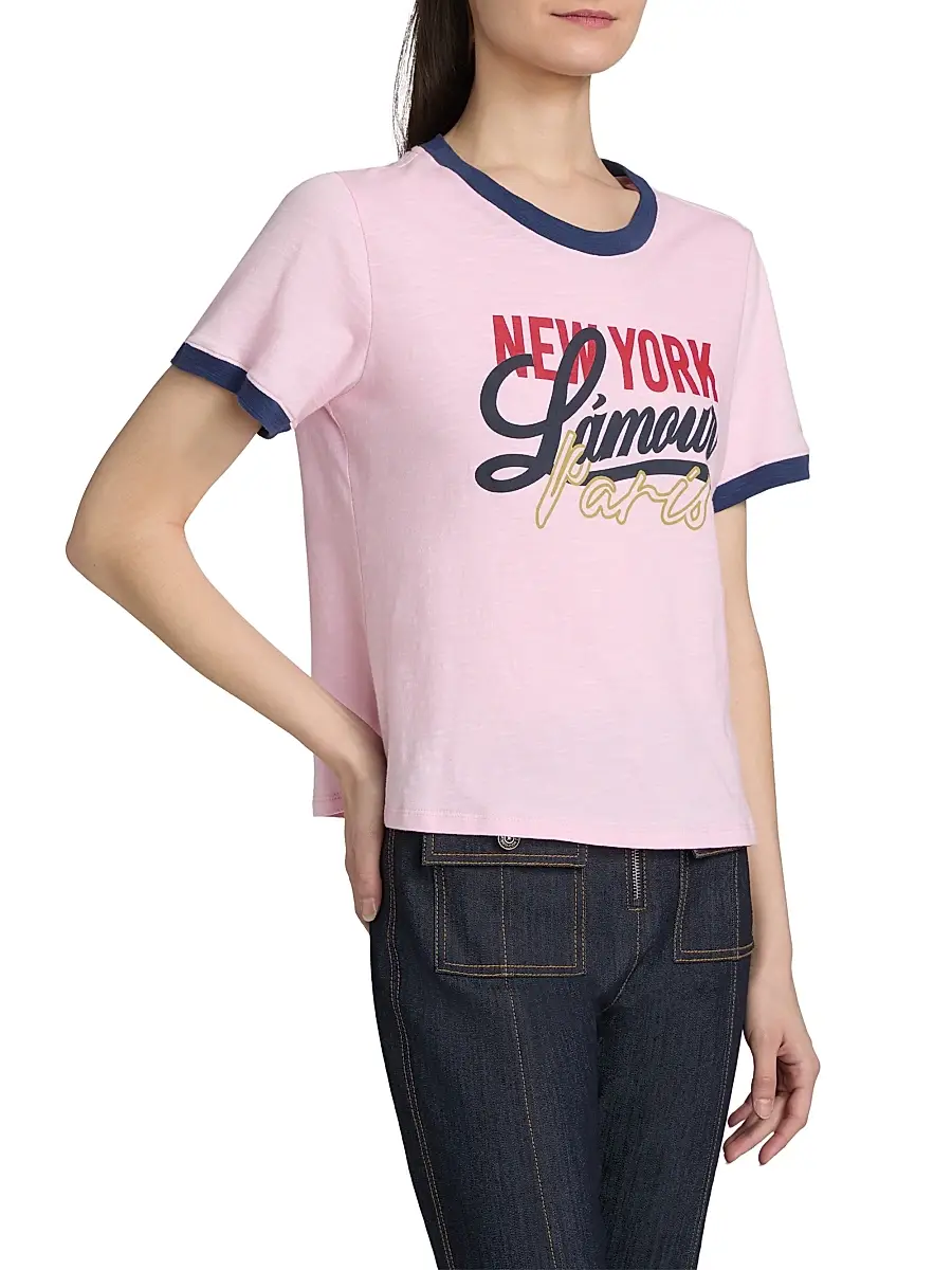 Cinq à Sept Women's New York L'Amour Paris Shrunken Ringer T-Shirt | Thumbnail 4 Cinq à Sept Women's New York L'Amour Paris Shrunken Ringer T-Shirt | Thumbnail 4