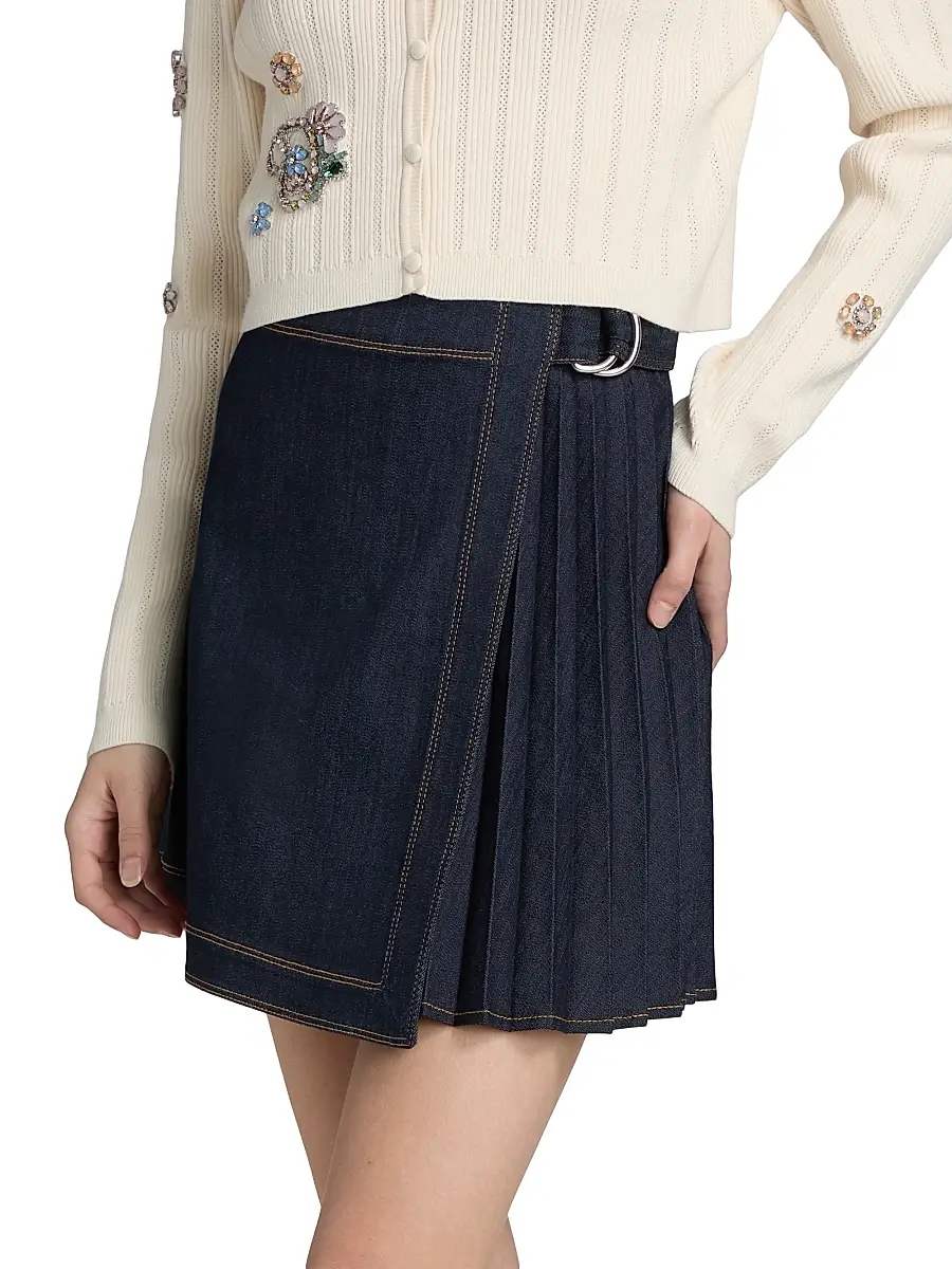 Cinq à Sept Women's Tammi Pleated Denim Miniskirt | Thumbnail 4