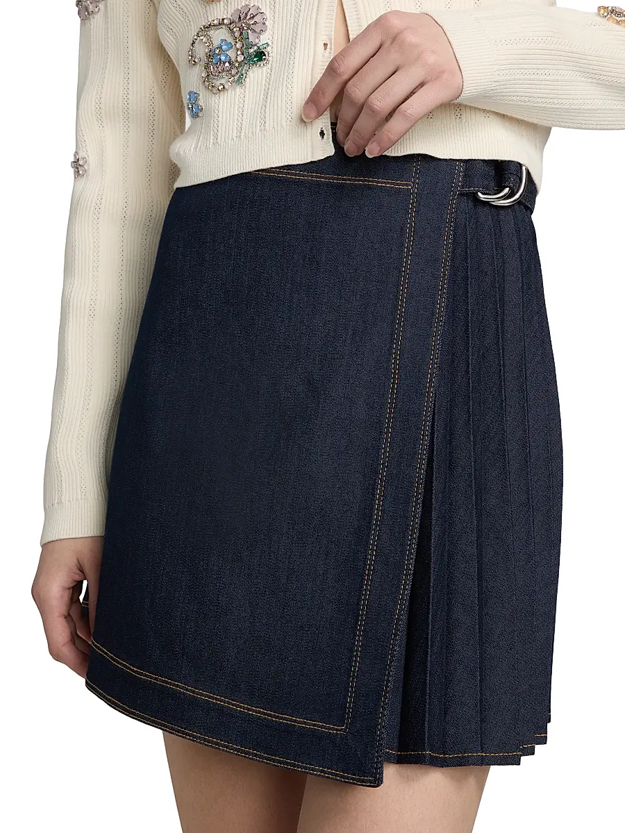 Cinq à Sept Women's Tammi Pleated Denim Miniskirt | Thumbnail 6