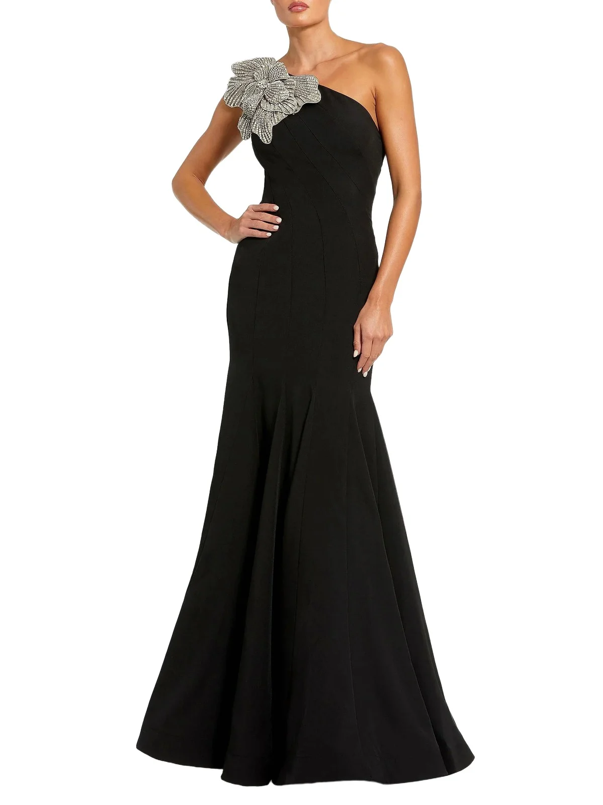 Women's Evening Crepe Mermaid Sleeveless One-Shoulder Gown Women's Evening Crepe Mermaid Sleeveless One-Shoulder Gown