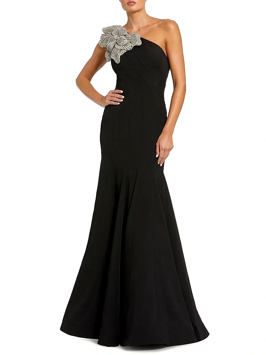 Mac Duggal Women's Evening Crepe Mermaid Sleeveless One-Shoulder Gown