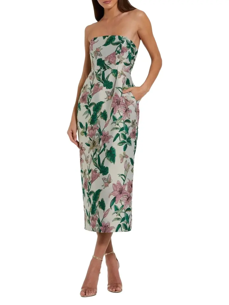 Women's Floral Brocade Strapless Cocktail Dress Women's Floral Brocade Strapless Cocktail Dress