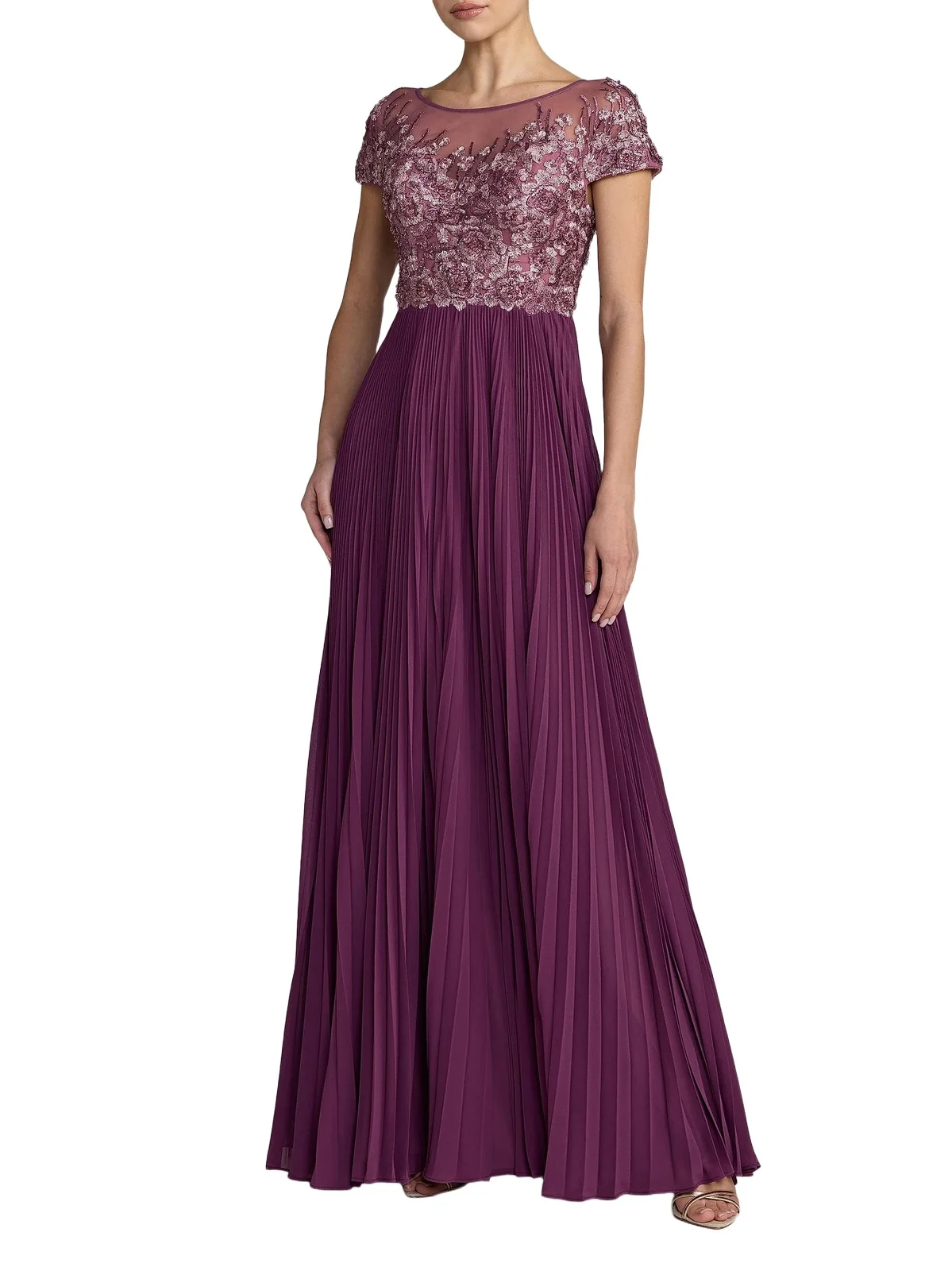 Mac Duggal Women's Petite Floral-Embroidered Pleated Gown