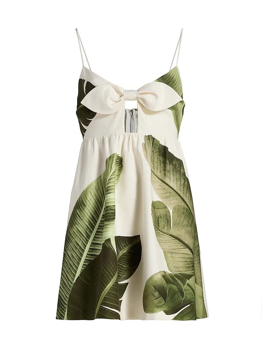 Alice + Olivia Women's Melvina Babydoll Dress - Jungle Palm Off White - Size 8 | Image 1 Alice + Olivia Women's Melvina Babydoll Dress - Jungle Palm Off White - Size 8 | Image 1