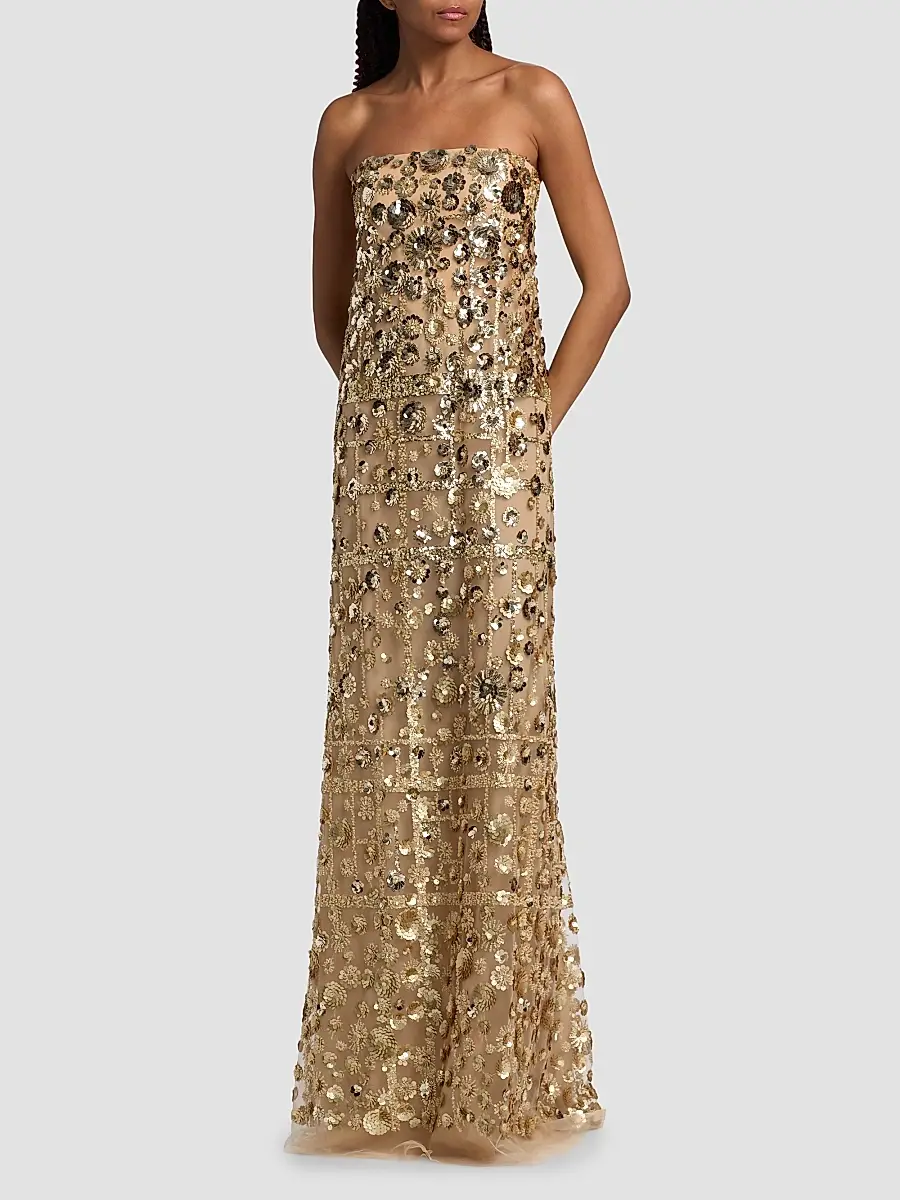 Reem Acra Women's Strapless Embellished Flower Column Gown | Thumbnail 2 Reem Acra Women's Strapless Embellished Flower Column Gown | Thumbnail 2