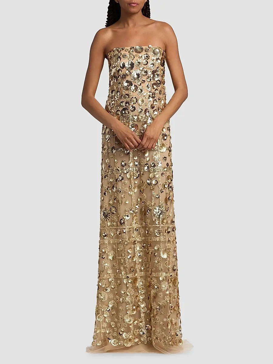 Reem Acra Women's Strapless Embellished Flower Column Gown | Thumbnail 3 Reem Acra Women's Strapless Embellished Flower Column Gown | Thumbnail 3