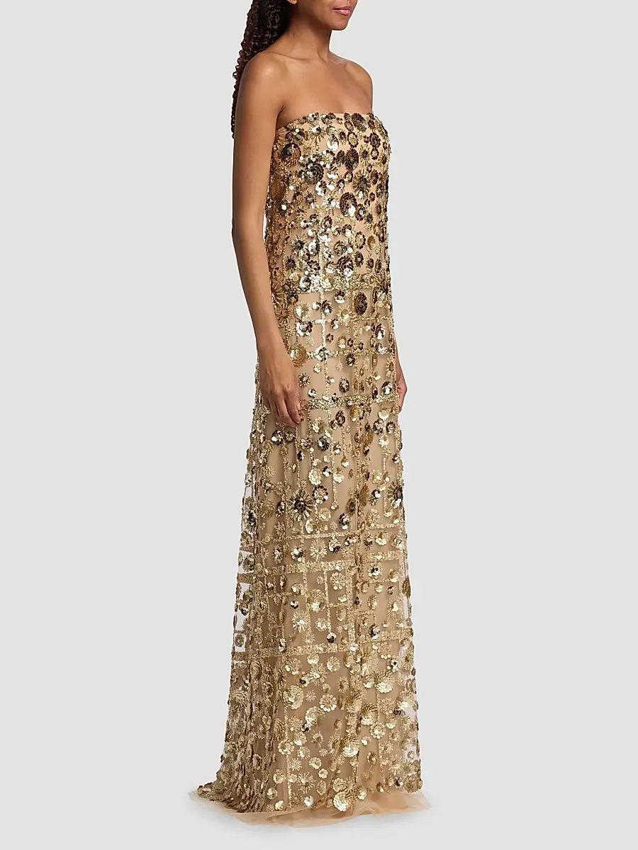 Reem Acra Women's Strapless Embellished Flower Column Gown | Thumbnail 4 Reem Acra Women's Strapless Embellished Flower Column Gown | Thumbnail 4